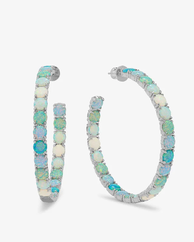 Women's Earrings – Elegant Designs for Every Personality--"Oh She Fancy" Ombré Hoops 2" - Silver|Blue Opal Ombré