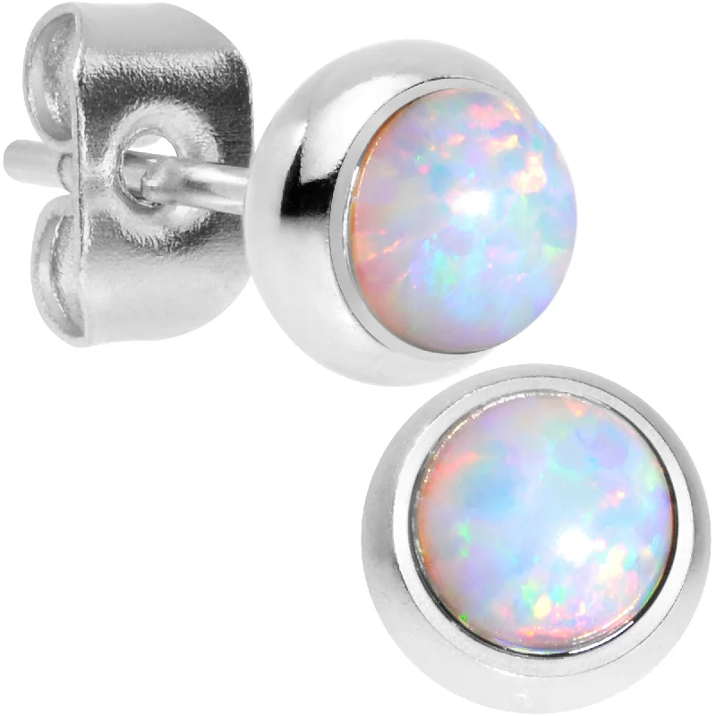 Women's Earrings – Elegant Designs for Every Personality--White Synthetic Opal 316L Surgical Steel Stud Earrings