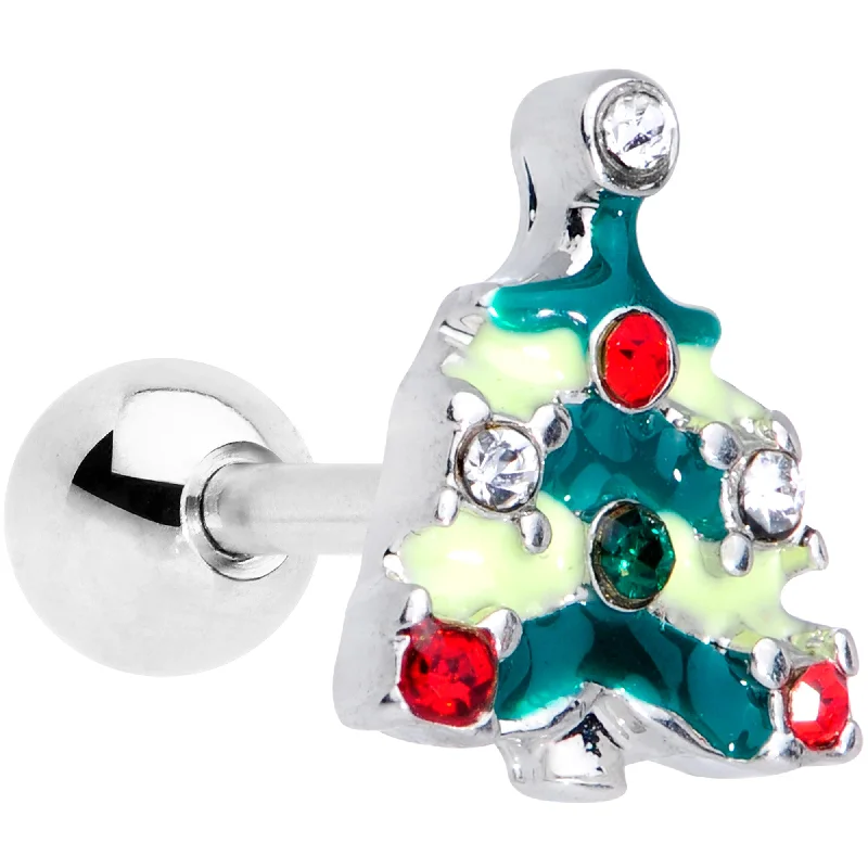 Women's Earrings – Elegant Designs for Every Personality--16 Gauge 1/4 Red Gem Christmas Tree Cartilage Tragus Earring