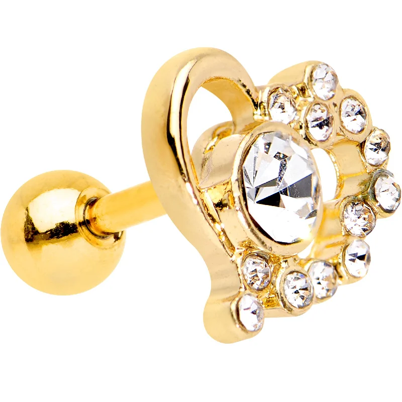 Women's Earrings – Elegant Designs for Every Personality--1/4 Clear Gem Gold PVD Heart Cluster Cartilage Tragus Earring Women's Earrings – Elegant Designs for Every Personality--1/4 Clear Gem Gold PVD Heart Cluster Cartilage Tragus Earring