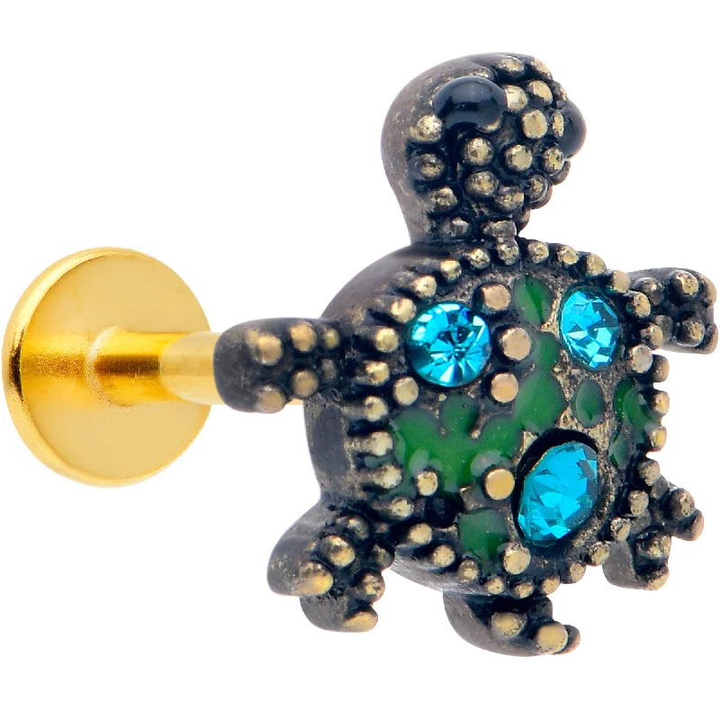 Lip Rings with Precious Gemstones16 Gauge 5/16 Blue Gem Gold Tone Sweet Sea Turtle Labret Monroe Tragus