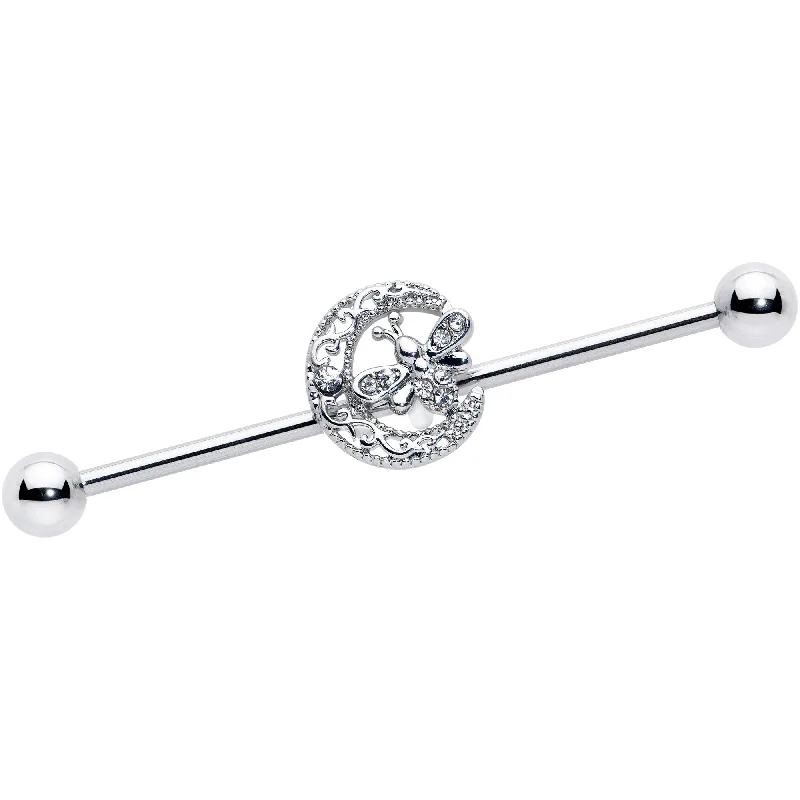 Women's Earrings – Elegant Designs for Every Personality--14 Gauge Clear Gem Lunar Dragonfly Industrial Barbell 38mm