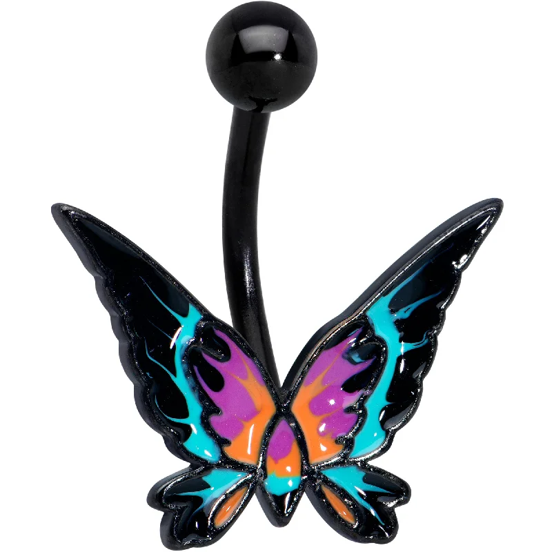 Belly Rings for Elegant Fashion -Black Sunset Butterfly Belly Ring