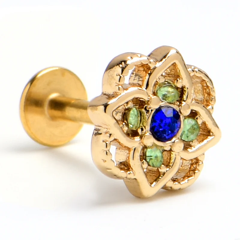 Stunning Lip Rings for Bold Fashion16 Gauge 1/4 Blue Gem Gold Tone Celtic Style Labret Stunning Lip Rings for Bold Fashion16 Gauge 1/4 Blue Gem Gold Tone Celtic Style Labret