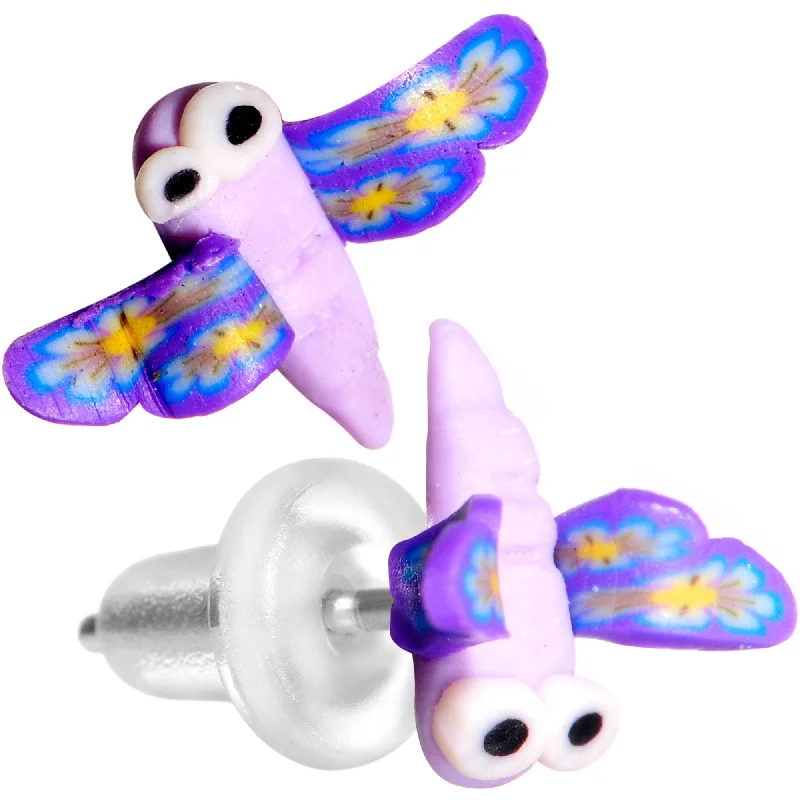 Women's Earrings – Elegant Designs for Every Personality--Handcrafted Silver Plated Purple Dragonfly Stud Earrings