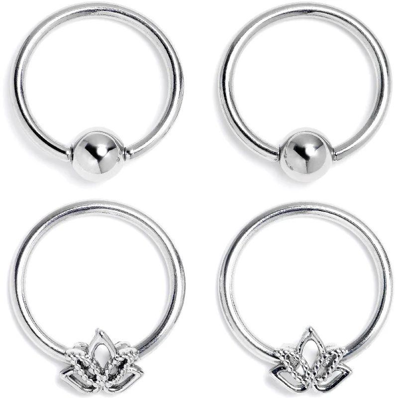 Lip Rings for Unique, Creative Piercings16 Gauge 3/8 Lush Lotus BCR Captive Ring Set of 4