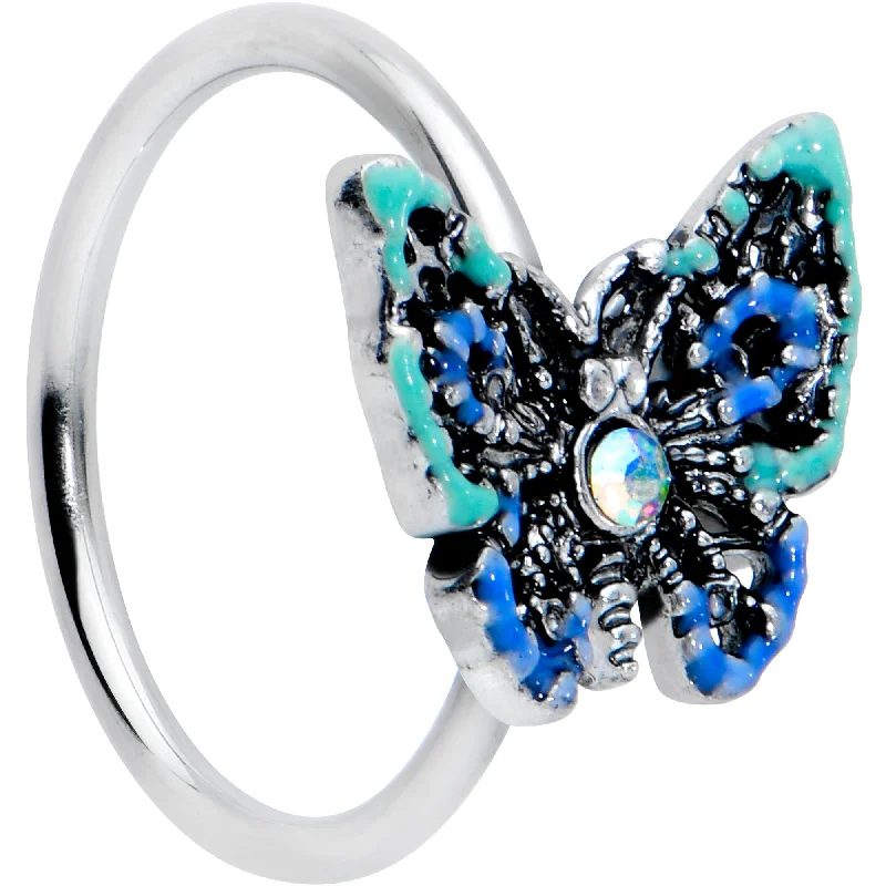Nose Rings with Gold Finish -20 Gauge 5/16 Aurora Gem Colorful Glam Butterfly Nose Hoop Nose Rings with Gold Finish -20 Gauge 5/16 Aurora Gem Colorful Glam Butterfly Nose Hoop