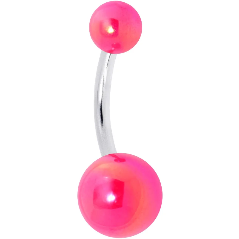 Trendy Belly Rings for Bold Fashionistas -Watermelon Pink Pearlescent Acrylic Ball Belly Ring Trendy Belly Rings for Bold Fashionistas -Watermelon Pink Pearlescent Acrylic Ball Belly Ring
