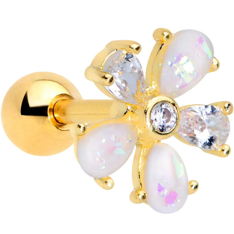 Women's Earrings – Elegant Designs for Every Personality--16 Gauge 1/4 White Faux Opal Gold Tone Flower Cartilage Tragus Women's Earrings – Elegant Designs for Every Personality--16 Gauge 1/4 White Faux Opal Gold Tone Flower Cartilage Tragus