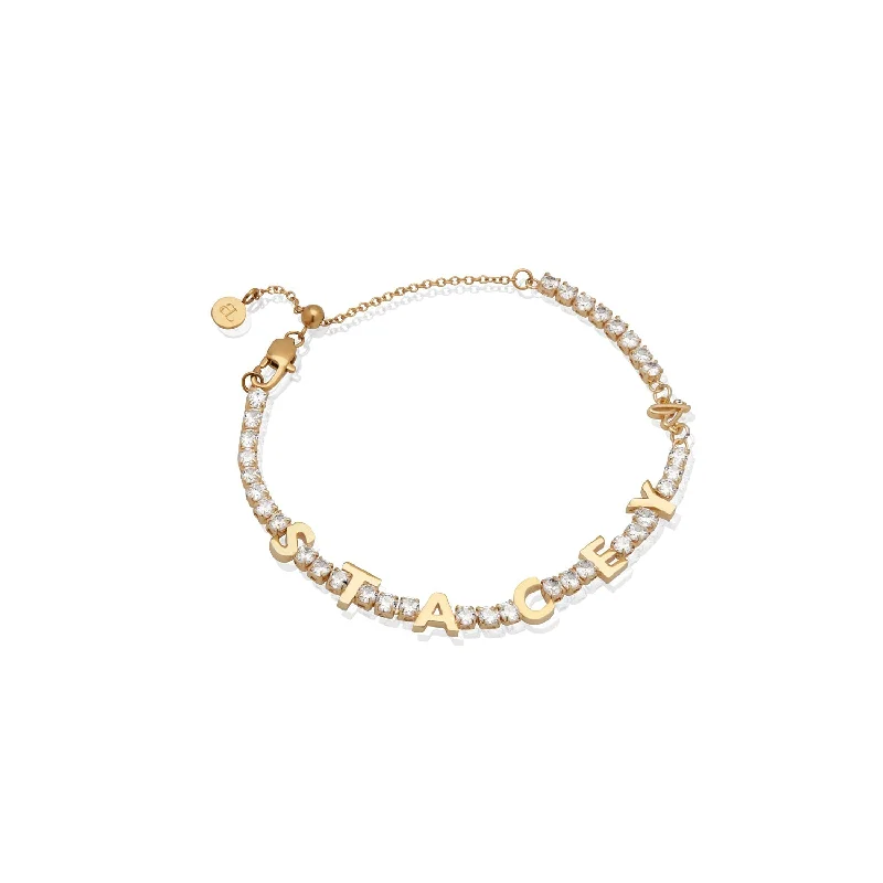 Classic Gemstone Bangle Sets for Women-Custom Name Tennis Bracelet (Gold)