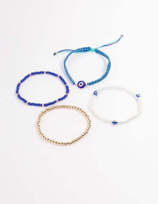Sturdy Bangles for Women-Gold Woven Evil Eye Bracelet