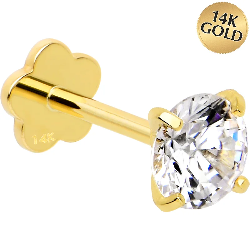 Lip Rings for Contemporary Fashionistas14k Yellow Gold Flat Back Earring 20 gauge 4mm CZ Floral Reversible