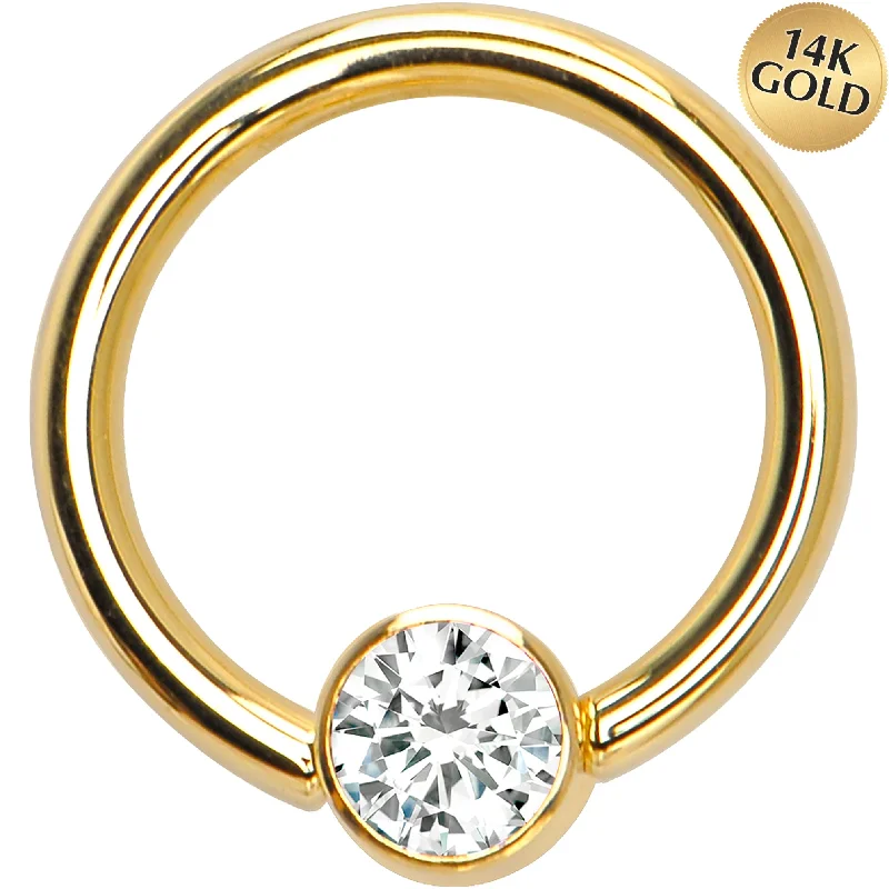 Designer Lip Rings for Exclusive Looks14 Gauge 3/8 Solid 14KT Gold Clear CZ Gem BCR Captive Ring Designer Lip Rings for Exclusive Looks14 Gauge 3/8 Solid 14KT Gold Clear CZ Gem BCR Captive Ring