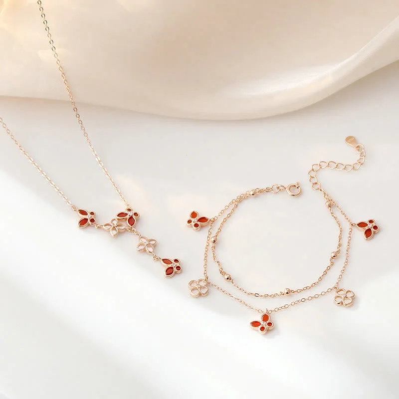 Shop Classic Women's Necklaces & Pendants with a Modern Twist-Buddha Stones 925 Sterling Silver Red Agate Tridacna Stone Butterfly Four Leaf Clover Calm Bracelet Necklace Pendant Set Shop Classic Women's Necklaces & Pendants with a Modern Twist-Buddha Stones 925 Sterling Silver Red Agate Tridacna Stone Butterfly Four Leaf Clover Calm Bracelet Necklace Pendant Set