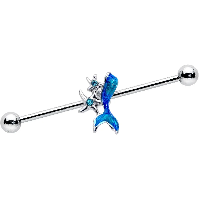 Women's Earrings – Elegant Designs for Every Personality--14 Gauge Blue Gem Blue Mermaid Tail Star Industrial Barbell 38mm Women's Earrings – Elegant Designs for Every Personality--14 Gauge Blue Gem Blue Mermaid Tail Star Industrial Barbell 38mm