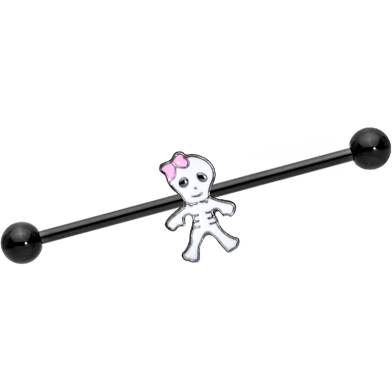 Women's Earrings – Elegant Designs for Every Personality--14 Gauge Black Skeleton Girl Halloween Industrial Barbell 38mm