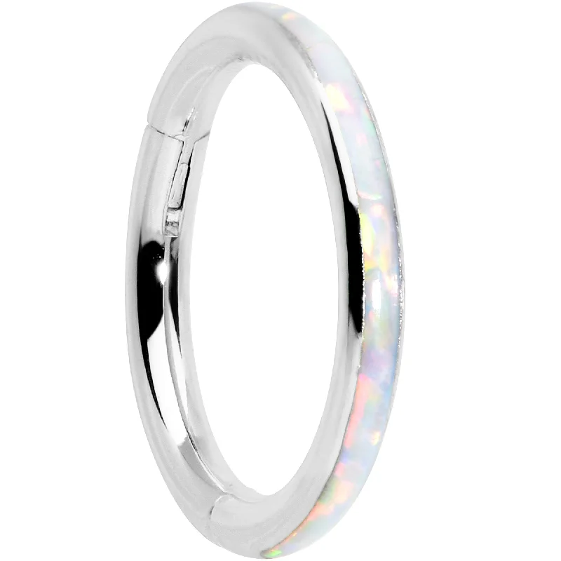 Lip Rings for Piercings16 Gauge 5/16 White Synthetic Opal Forward Facing Hinged Segment Ring