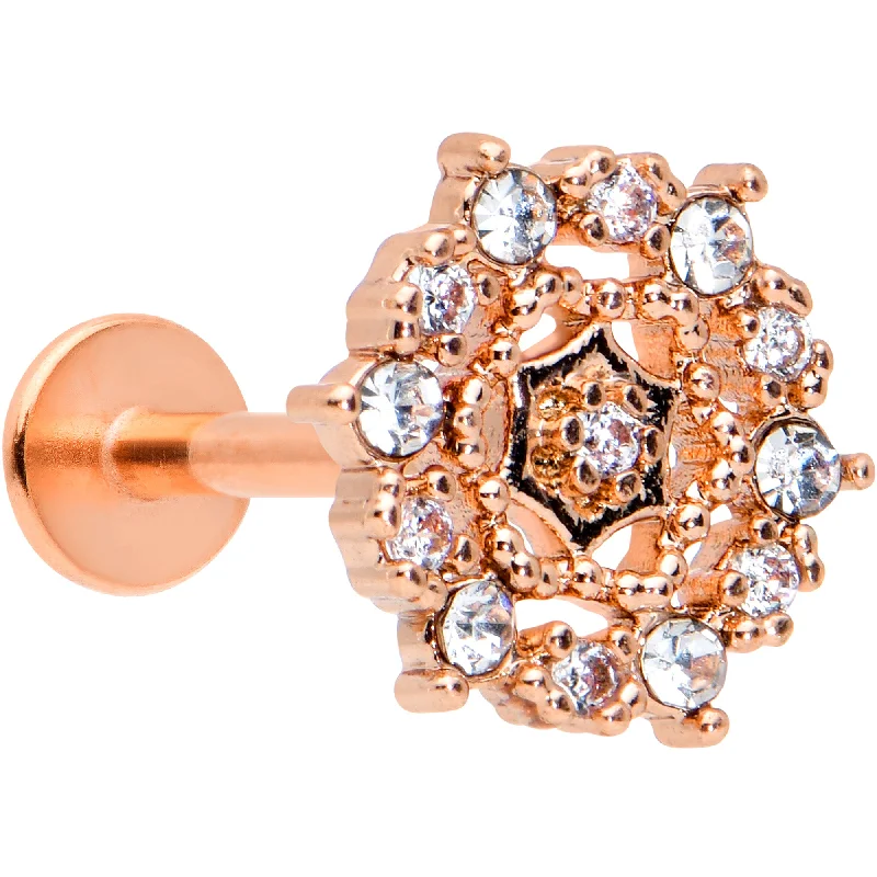 Bold Lip Rings for Statement Fashion16 Gauge 5/16 Clear CZ Gem Rose Gold Tone Geometric Web Labret Tragus