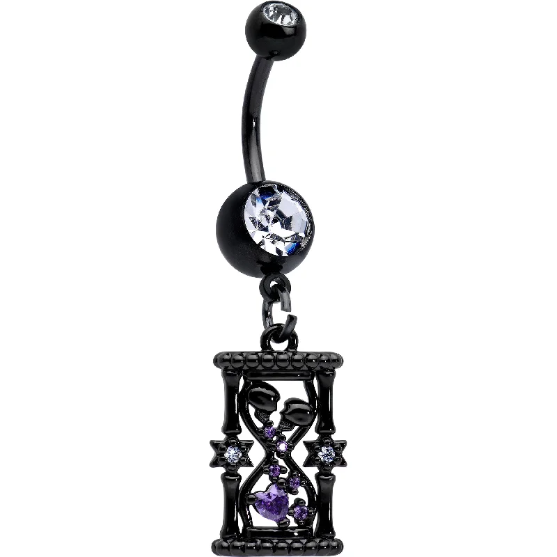 Stunning Belly Rings for Bold Fashion -Clear Purple Gem Black Goth Heart Skulls Hourglass Dangle Belly Ring Stunning Belly Rings for Bold Fashion -Clear Purple Gem Black Goth Heart Skulls Hourglass Dangle Belly Ring