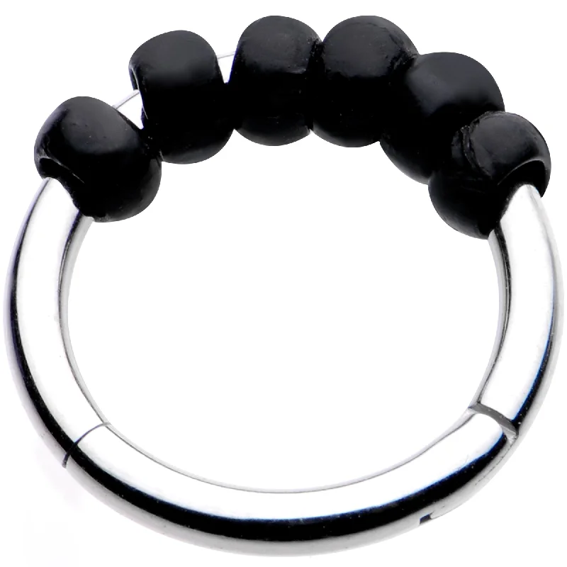 Women's Earrings – Elegant Designs for Every Personality--5/16 Black Tone Classic Bead Hinged Segment Ring Circular Barbell Women's Earrings – Elegant Designs for Every Personality--5/16 Black Tone Classic Bead Hinged Segment Ring Circular Barbell