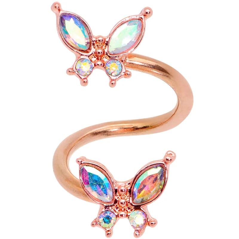 Durable Lip Rings for Long-Lasting Wear14 Gauge 3/8 Aurora Gem Rose Gold Tone Butterfly Spiral Twister Ring