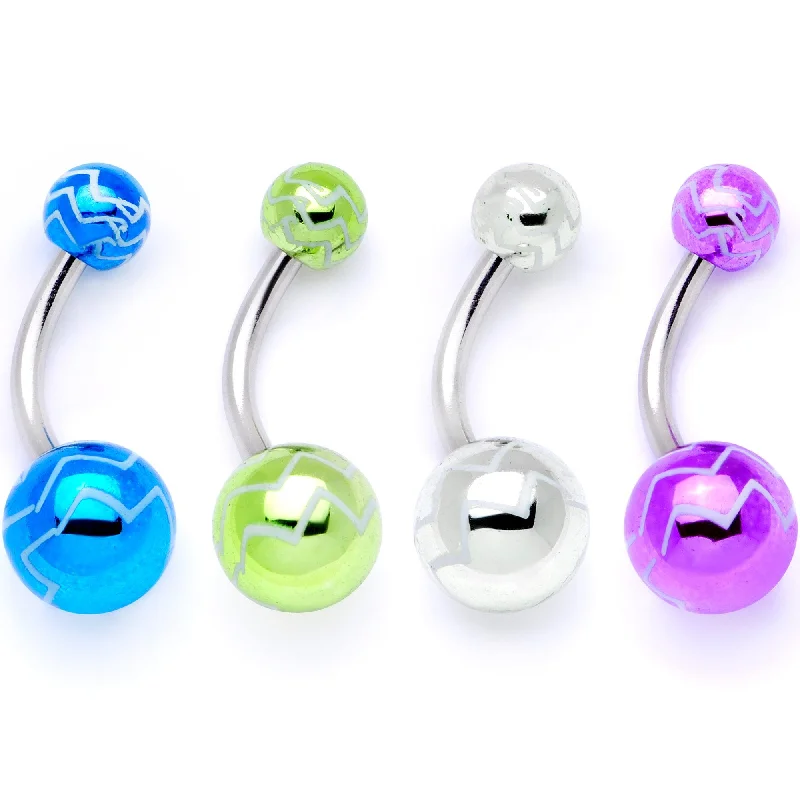 Designer Belly Rings with Modern Touch -Parade of Cool Zig Zag Party Pack Belly Ring Set of 4 Designer Belly Rings with Modern Touch -Parade of Cool Zig Zag Party Pack Belly Ring Set of 4