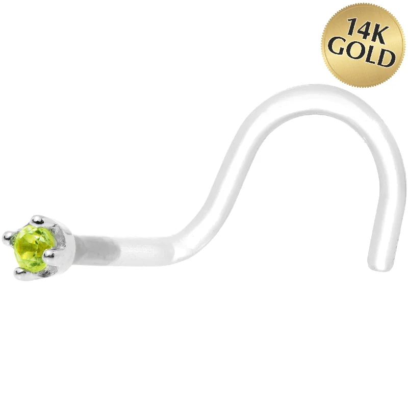 Nose Rings for Septum Piercing -18 Gauge 1/4 White Gold 1.5mm Genuine Peridot Bioplast Nose Ring Nose Rings for Septum Piercing -18 Gauge 1/4 White Gold 1.5mm Genuine Peridot Bioplast Nose Ring