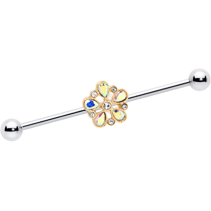 Women's Earrings – Elegant Designs for Every Personality--14 Gauge Aurora Gem Filigree Flower Fantasy Industrial Barbell 38mm