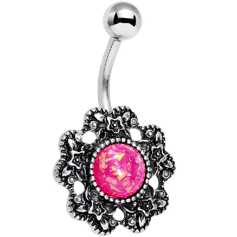 Comfortable Belly Rings for Everyday Use -Pink Faux Opal Forget Me Never Flower Belly Ring Comfortable Belly Rings for Everyday Use -Pink Faux Opal Forget Me Never Flower Belly Ring