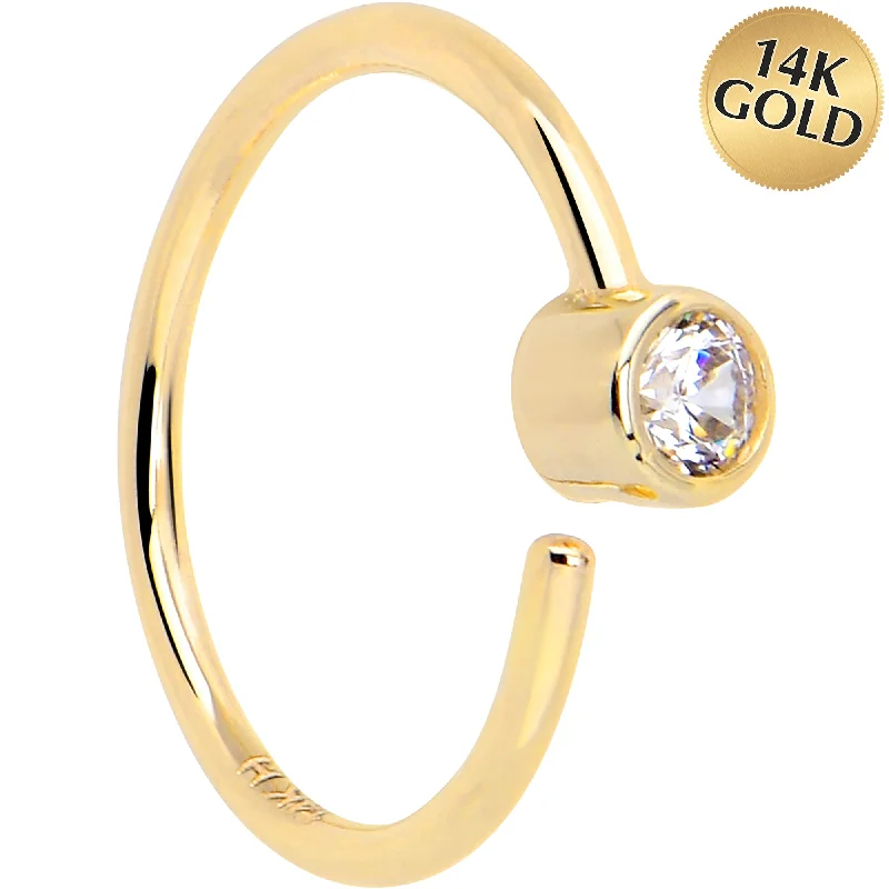 Nose Rings with Simple Stones -14k Solid Yellow Gold Bendable Nose Hoop 22 Gauge 5/16 with 2mm Bezel CZ Nose Rings with Simple Stones -14k Solid Yellow Gold Bendable Nose Hoop 22 Gauge 5/16 with 2mm Bezel CZ