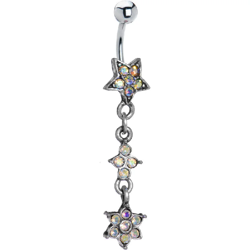 Stylish Belly Rings with Elegant Touches -Antique Silver Aurora Flourishing Star Dangle Belly Ring Stylish Belly Rings with Elegant Touches -Antique Silver Aurora Flourishing Star Dangle Belly Ring