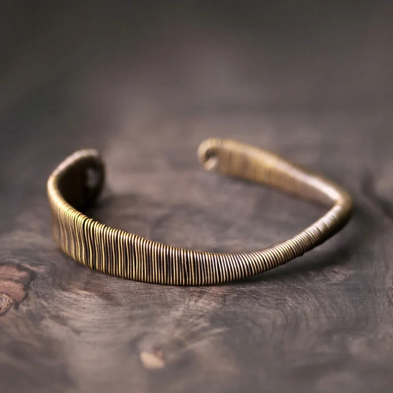 Classic Wedding Bangles for Women-Buddha Stones Simple Design Wrapped Copper Luck Wealth Adjustable Cuff Bracelet