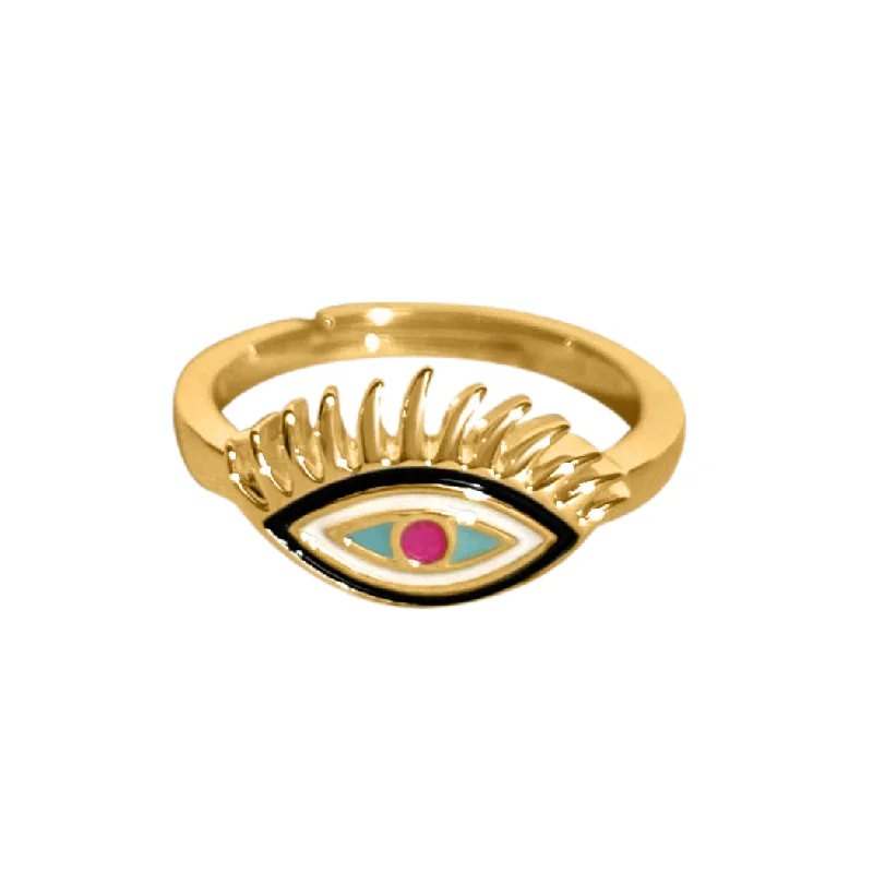 Chic Women's Rings for Fashion-Forward Looks-Evil Eye Ring (Wisdom) - Gold