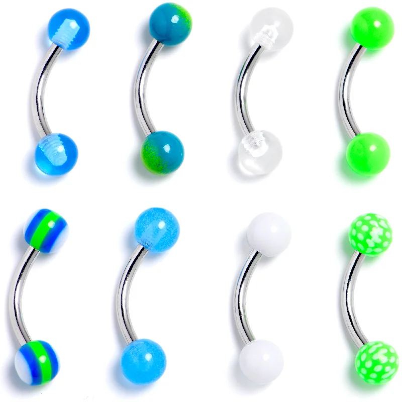 Women's Earrings – Elegant Designs for Every Personality--16 Gauge 5/16 Multi Blue White Green Curved Eyebrow Ring Set of 8 Women's Earrings – Elegant Designs for Every Personality--16 Gauge 5/16 Multi Blue White Green Curved Eyebrow Ring Set of 8
