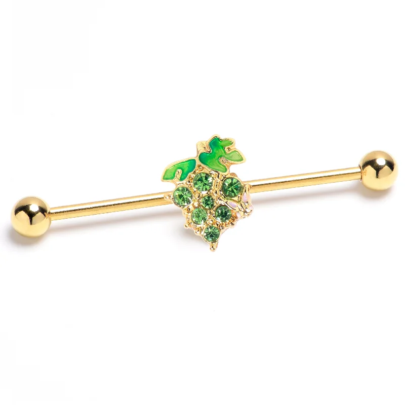 Women's Earrings – Elegant Designs for Every Personality--14 Gauge Green Gem Gold Tone Butterfly Grapes Industrial Barbell 38mm Women's Earrings – Elegant Designs for Every Personality--14 Gauge Green Gem Gold Tone Butterfly Grapes Industrial Barbell 38mm