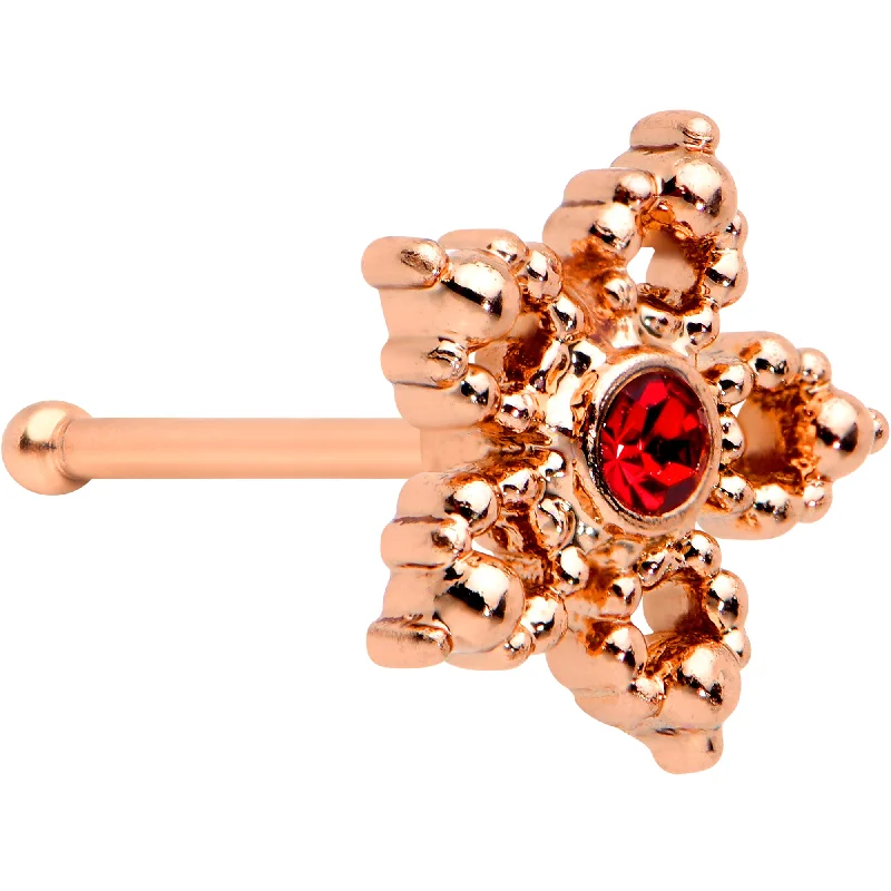 Unique and Stylish Nose Rings for All -20 Gauge 1/4 Red Gem Rose Gold Tone Textured Snowflake Nose Bone Unique and Stylish Nose Rings for All -20 Gauge 1/4 Red Gem Rose Gold Tone Textured Snowflake Nose Bone