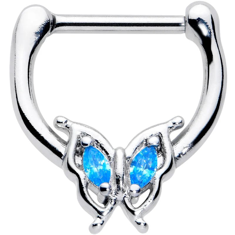Nose Rings for Professional Look -16 Gauge 5/16 Blue Gem Fancy Fab Butterfly Cartilage Clicker Nose Rings for Professional Look -16 Gauge 5/16 Blue Gem Fancy Fab Butterfly Cartilage Clicker