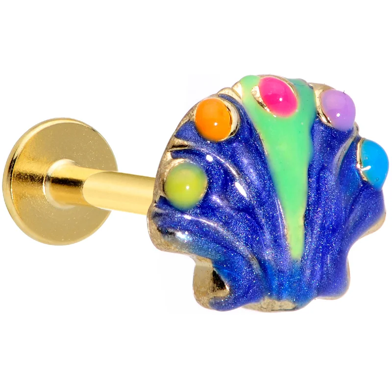 Stunning Lip Rings for Bold Fashion16 Gauge 5/16 Gold Tone Blue Shell Labret Monroe Tragus