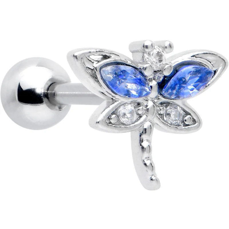 Women's Earrings – Elegant Designs for Every Personality--16 Gauge 1/4 Blue CZ Gem Dragonfly Style Cartilage Tragus Earring