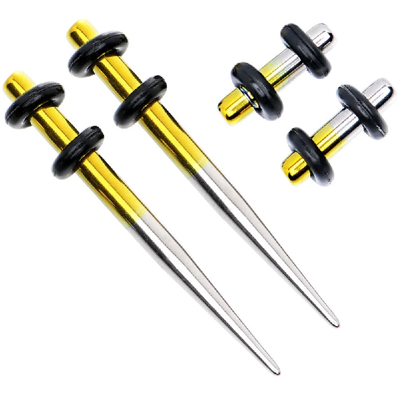 Women's Earrings – Elegant Designs for Every Personality--8 Gauge Yellow and Gray Titanium IP Steel Taper Plug Set Women's Earrings – Elegant Designs for Every Personality--8 Gauge Yellow and Gray Titanium IP Steel Taper Plug Set