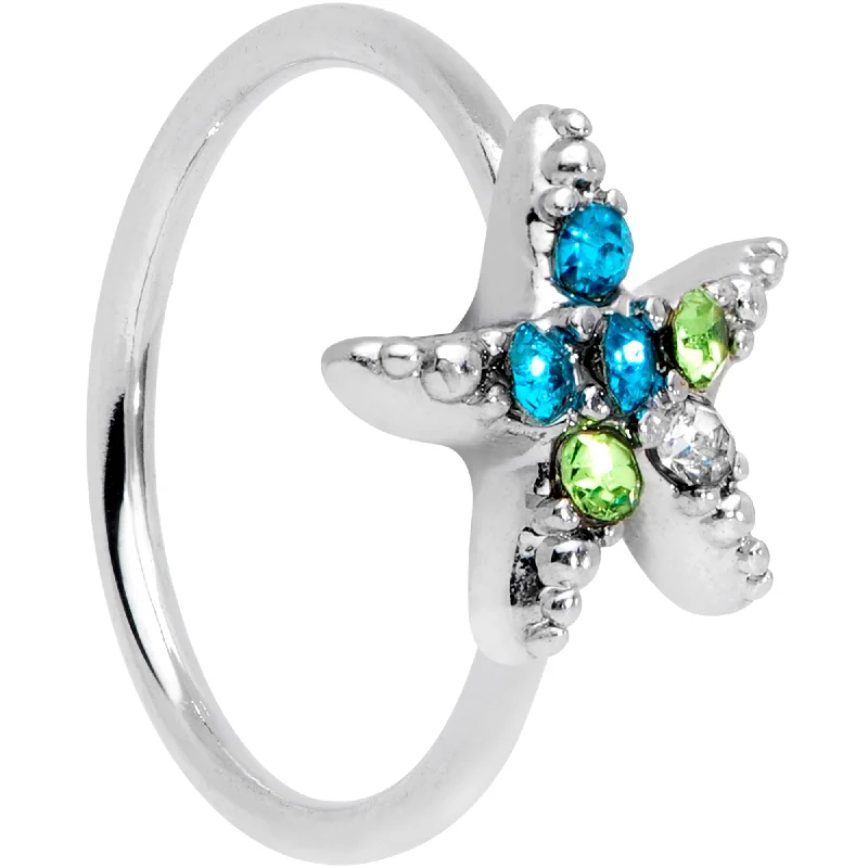 Timeless and Classic Nose Rings -20 Gauge 5/16 Clear Blue Green Gem Glam Starfish Nose Hoop Timeless and Classic Nose Rings -20 Gauge 5/16 Clear Blue Green Gem Glam Starfish Nose Hoop