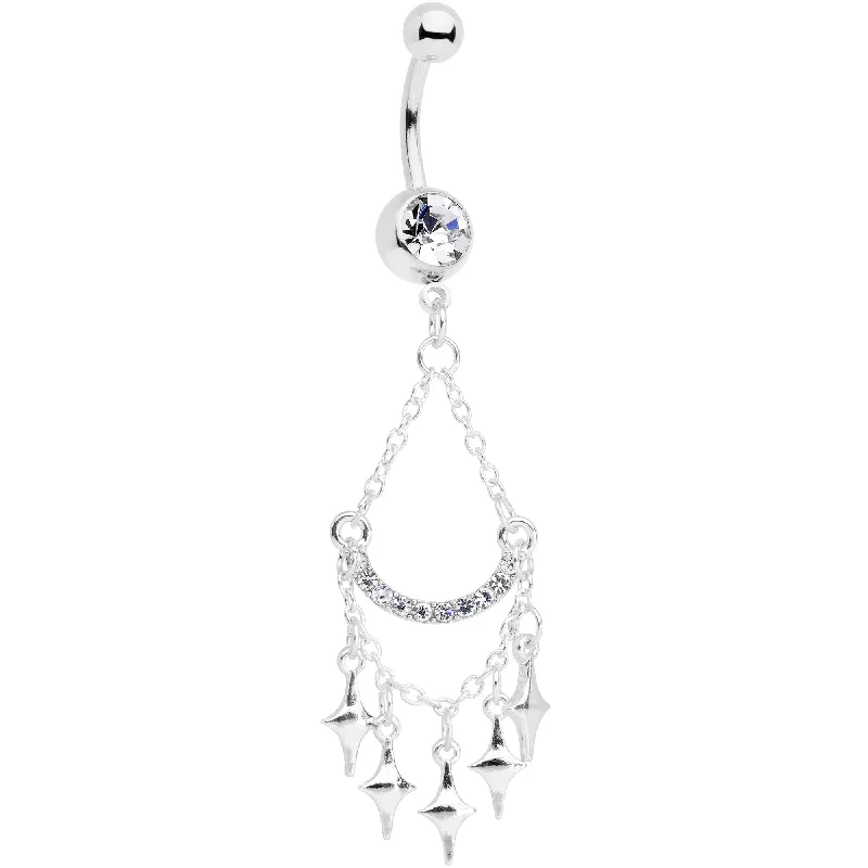 Beautiful Belly Rings with Elegant Touch -Clear Gem Double Drama Chandelier Dangle Belly Ring