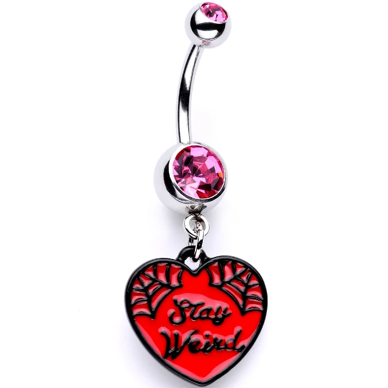 Beautiful Belly Rings for Glamorous Appeal -Pink Gem Stay Weird Red Heart Dangle Belly Ring Beautiful Belly Rings for Glamorous Appeal -Pink Gem Stay Weird Red Heart Dangle Belly Ring