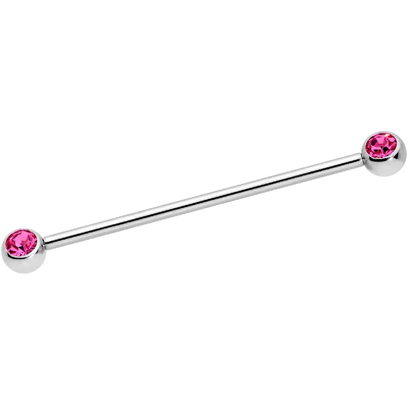 Women's Earrings – Elegant Designs for Every Personality--14 Gauge Pink Gem Ball Ends Industrial Barbell 35mm
