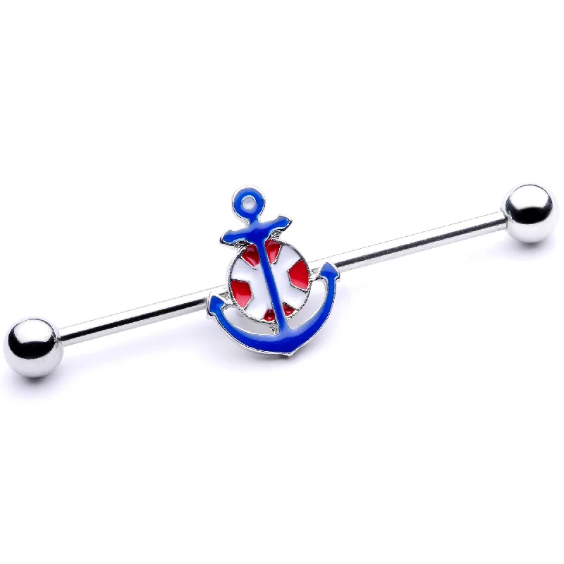 Women's Earrings – Elegant Designs for Every Personality--14 Gauge Blue Red Life Ring Anchor Nautical Industrial Barbell 38mm Women's Earrings – Elegant Designs for Every Personality--14 Gauge Blue Red Life Ring Anchor Nautical Industrial Barbell 38mm
