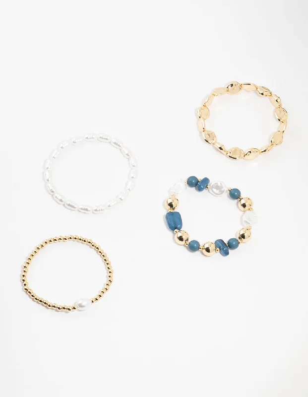 Personalized Bangles with Birthstones for Women-Gold Organic & Stone Station Bracelets 4-Pacck Personalized Bangles with Birthstones for Women-Gold Organic & Stone Station Bracelets 4-Pacck