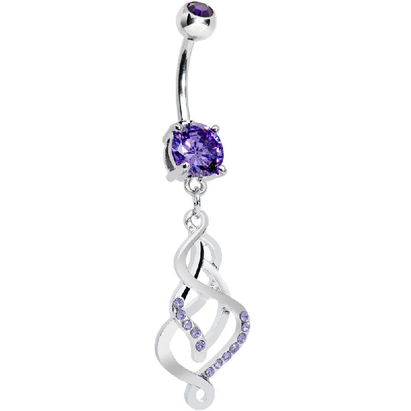 Beautiful Belly Rings with Timeless Beauty -Double Purple Gem Twisting Illusion Dangle Belly Ring