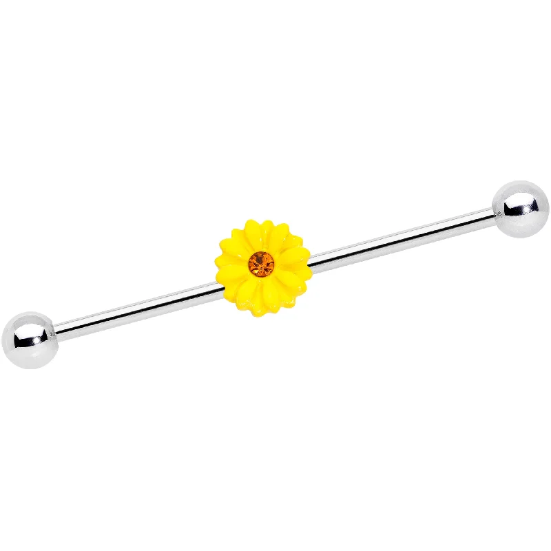 Women's Earrings – Elegant Designs for Every Personality--14 Gauge Yellow Gem Yellow Sunflower Industrial Barbell 38mm Women's Earrings – Elegant Designs for Every Personality--14 Gauge Yellow Gem Yellow Sunflower Industrial Barbell 38mm