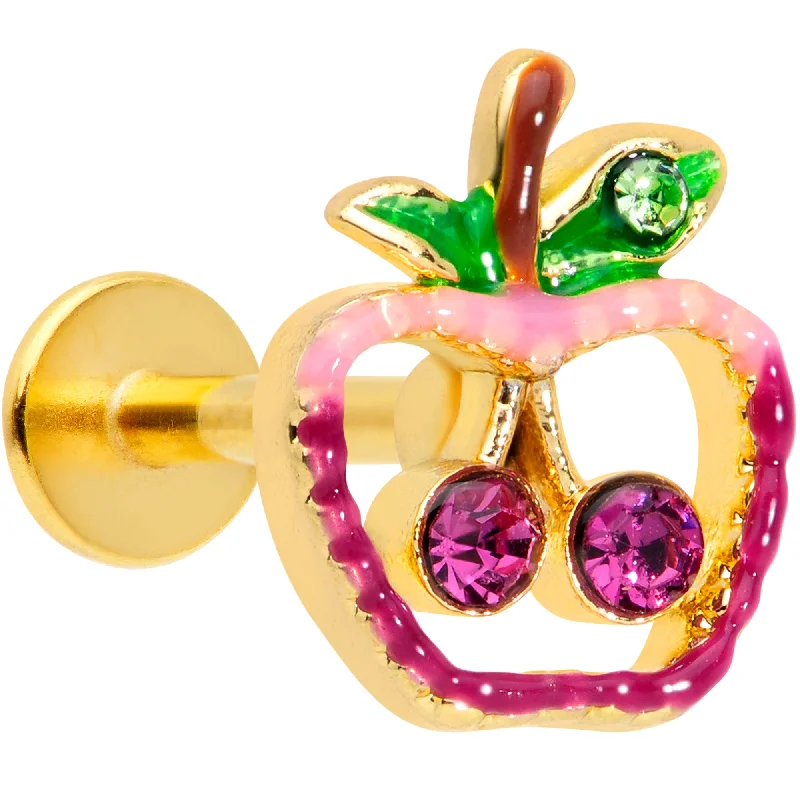 Affordable Lip Rings with Premium Look16 Gauge 5/16 Purple Pink Gem Gold Tone Cherry Apple Labret Tragus