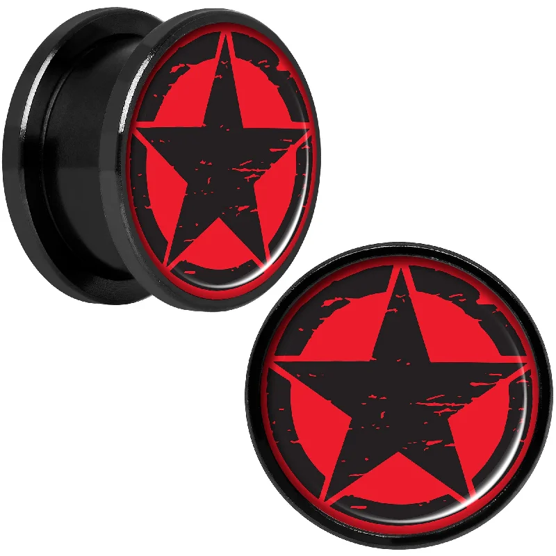 Women's Earrings – Elegant Designs for Every Personality--Black Red Distressed Star Black Anodized Screw Fit Plug Set 5/8 Women's Earrings – Elegant Designs for Every Personality--Black Red Distressed Star Black Anodized Screw Fit Plug Set 5/8